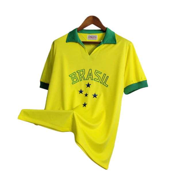 Camisa Seleção Brasileira Retrô I 1958 Torcedor Masculina - Amarela com detalhes verdes