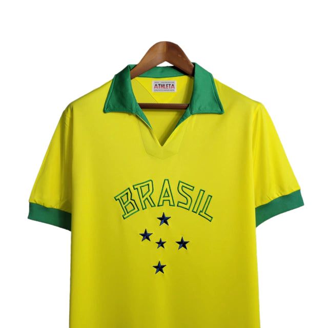 Camisa Seleção Brasileira Retrô I 1958 Torcedor Masculina - Amarela com detalhes verdes